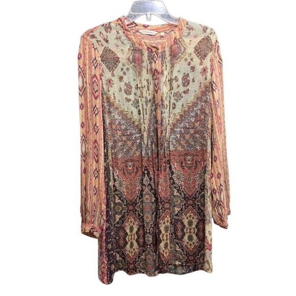 Soft Surroundings Sheer Duster Tunic Top Women's L Southwest Aztec Button Front - Picture 1 of 8
